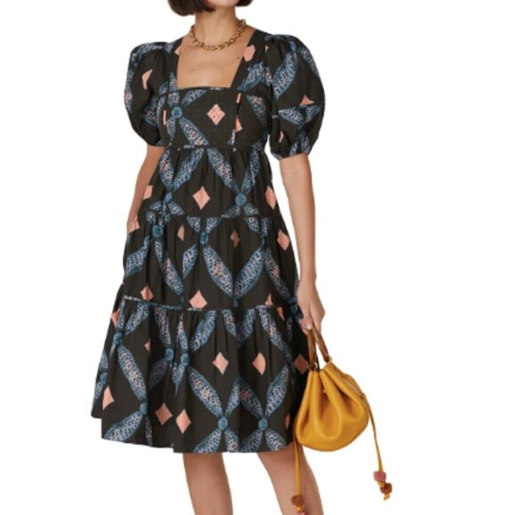 Ulla Johnson Nora Printed Dress in Army Green sz 4 - Picture 1 of 6